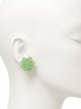 Vintage West Germany Green Glass Bead Cluster Clip On Earrings Grapes